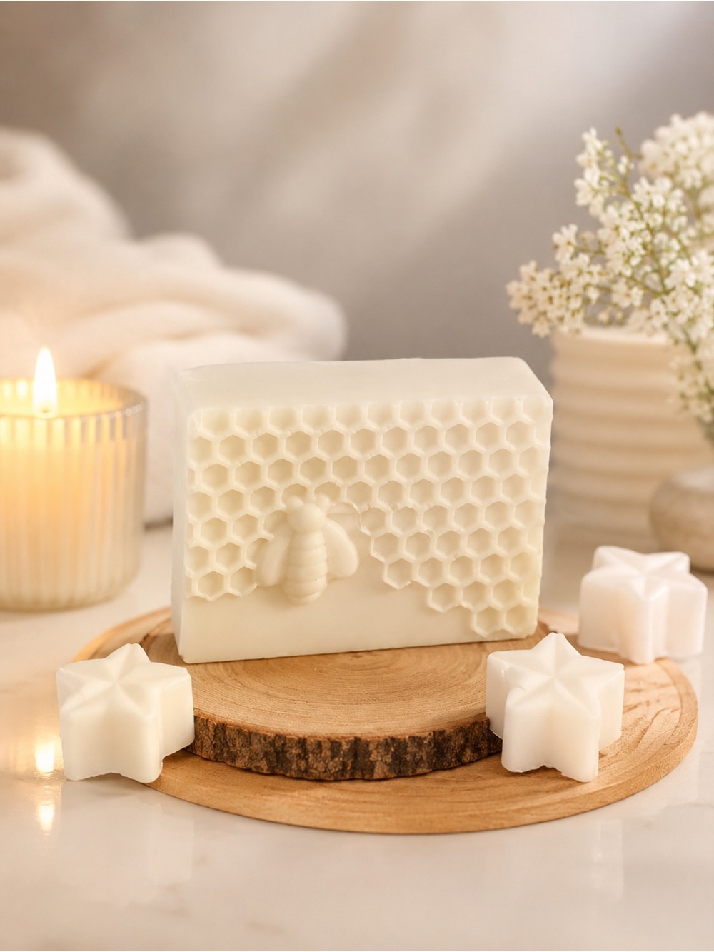 Cream Honeycomb & Bee Decorative Soap Bar - MarviRose